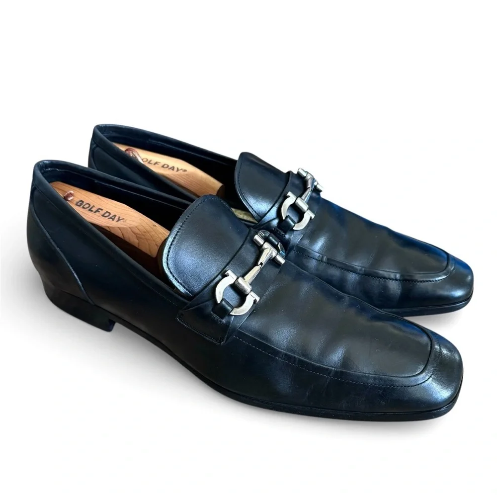 Salvatore Ferragamo Horsebit Loafers Black Leather Mens